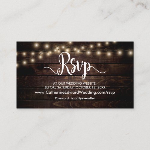 Rustic Wood String Lights Online RSVP website Enclosure Card