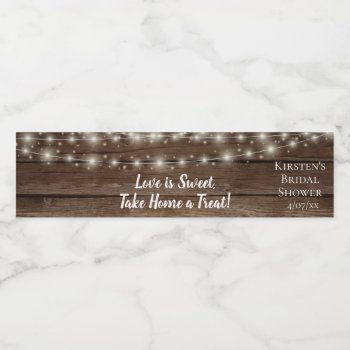 Rustic Wood String Lights Personalized Water Bottle Label by DesignsActual at Zazzle