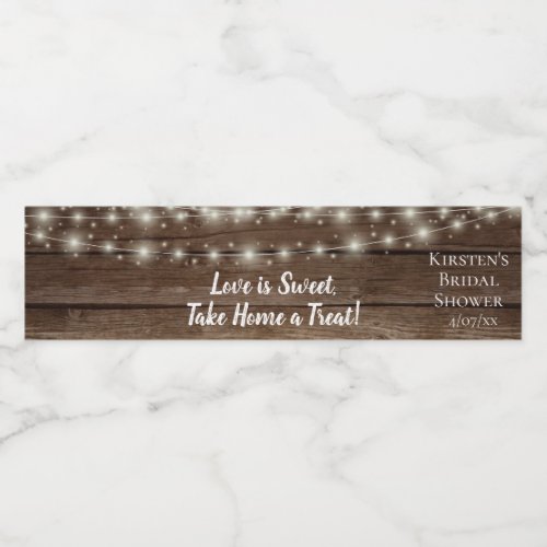 Rustic Wood String Lights Personalized Water Bottle Label