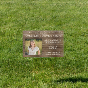 Rustic Wood String Lights Photo Graduation Sign