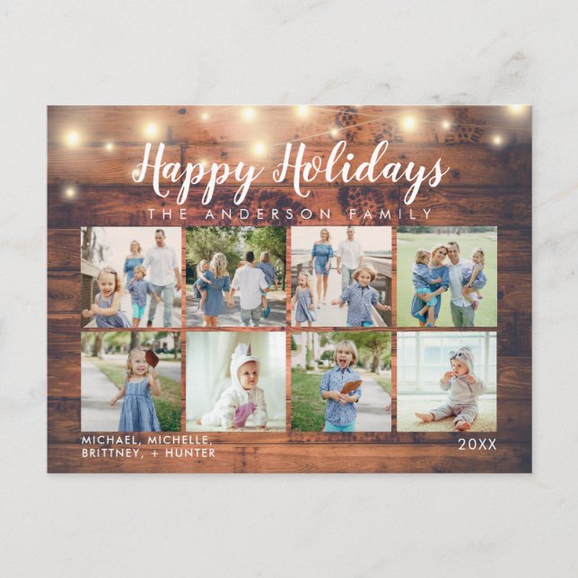 Rustic Wood String Lights Photo Holiday Postcard (Front)