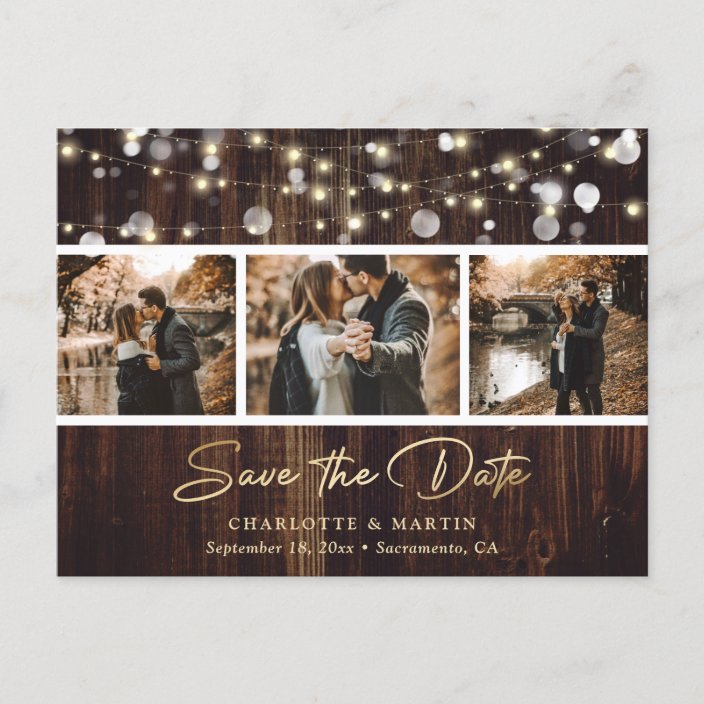 Rustic Wood String Lights Photo Save The Date