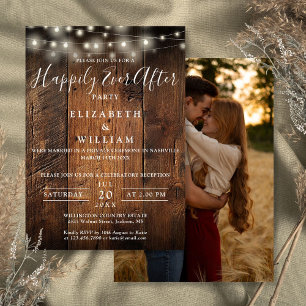 Rustic Wood String Lights Photo Wedding Reception Invitation