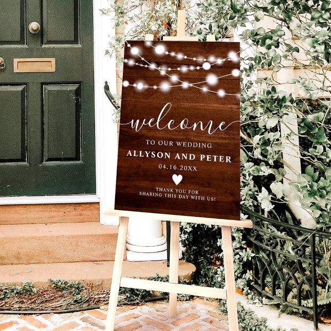 Rustic wood string lights photo wedding welcome foam board (Creator Uploaded)