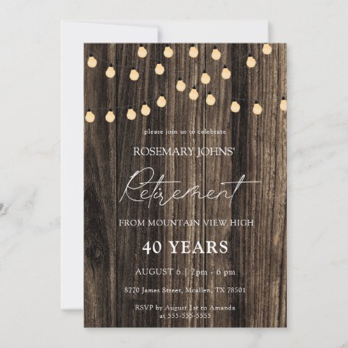 Rustic Wood String Lights Retirement