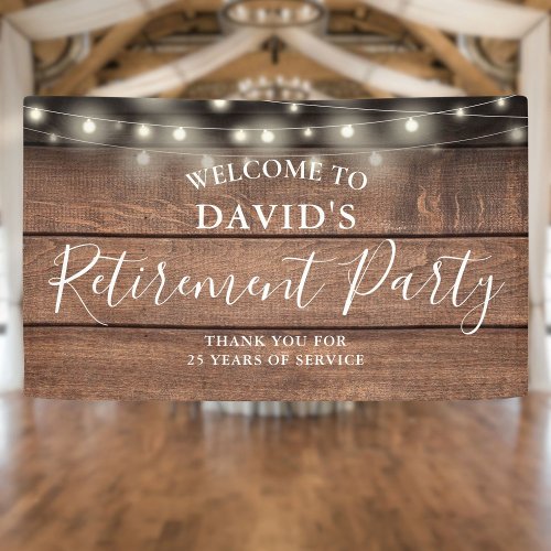 Rustic Wood String Lights Retirement Party