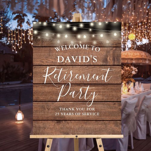 Rustic Wood String Lights Retirement Party Foam Board