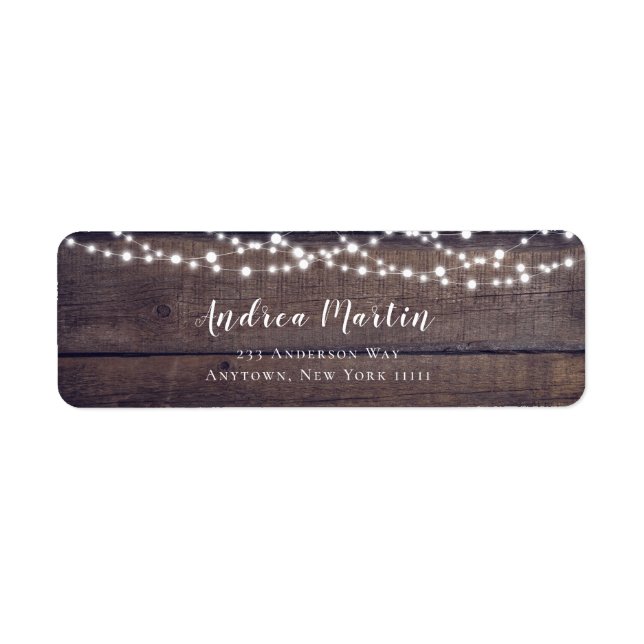 Rustic Wood String Lights Return Address Label (Front)