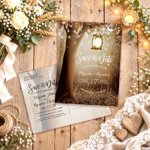 Rustic Wood String Lights Save the Date Card
