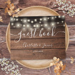 Rustic Wood String Lights Script Wedding Guest Book<br><div class="desc">This elegant rustic wood string lights signature script guest book is perfect for your wedding celebration. Designed by Thisisnotme©</div>
