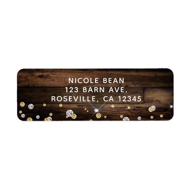 Rustic Wood & String Lights Silver Gold Confetti Label (Front)