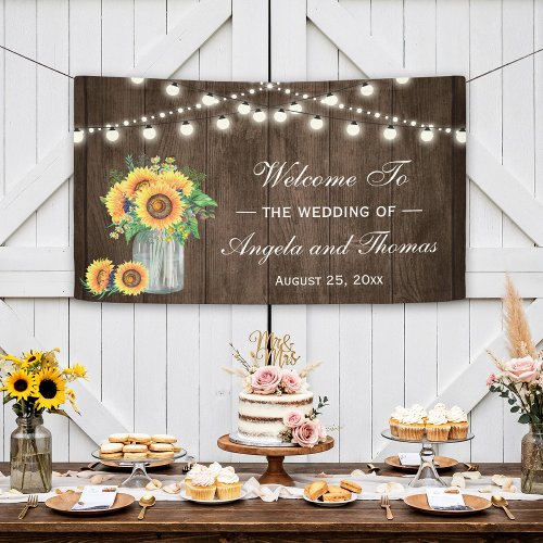 Rustic Wood String Lights Sunflowers Wedding Party