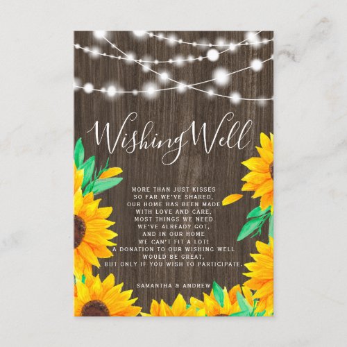 Rustic wood string lights sunflowers wishing well enclosure card