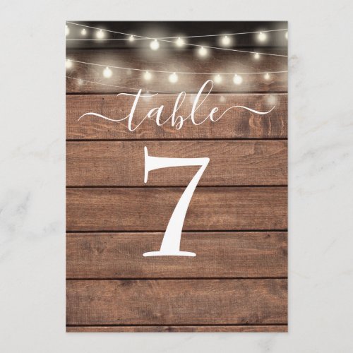 Rustic Wood String Lights Table Number