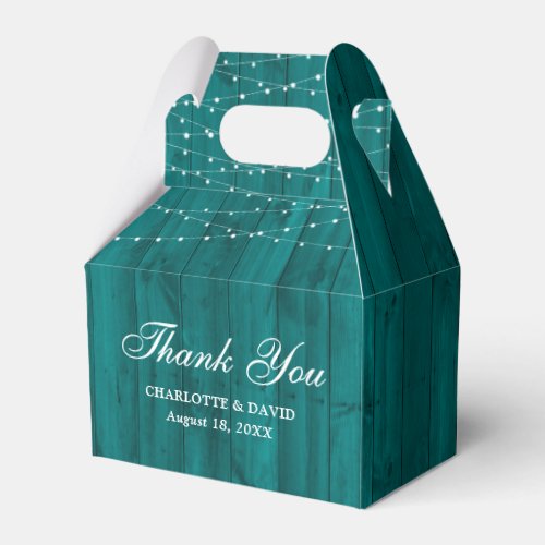 Rustic Wood String Lights Teal Wedding Thank You Favor Boxes