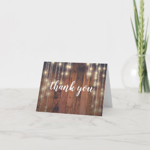 Rustic Wood String Lights Thank You Card
