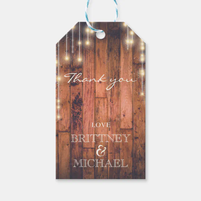 Rustic Wood String Lights | Thank You Gift Tags | Zazzle