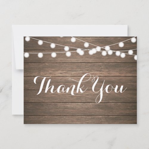Rustic Wood String Lights Thank You Note Card