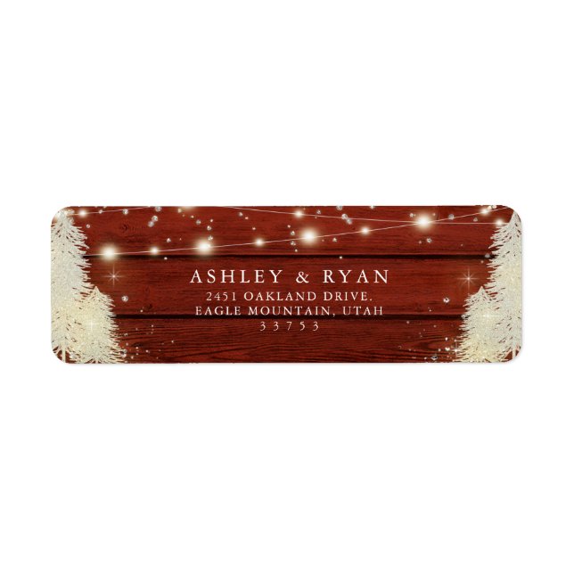 Rustic Wood | String Lights | Trees Wedding  Label (Front)