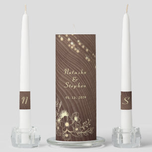 Rustic Wood String Lights Unity Candle