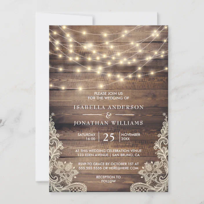 Wedding Invitation Set SuiteRustic Wood Lace Country With RSVP Post Cards 