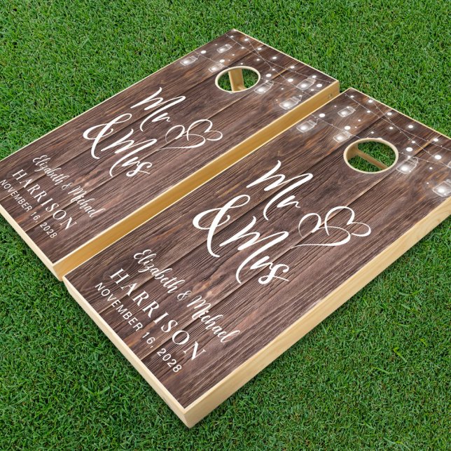 Rustic Wood String Lights Wedding Cornhole Set (Creator Uploaded)