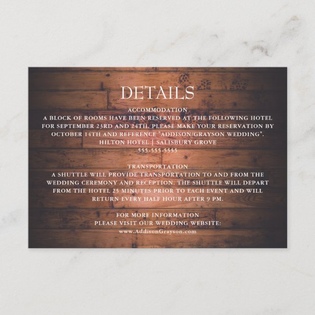 Rustic Wood String Lights Wedding Detail Enclosure Card (Front)