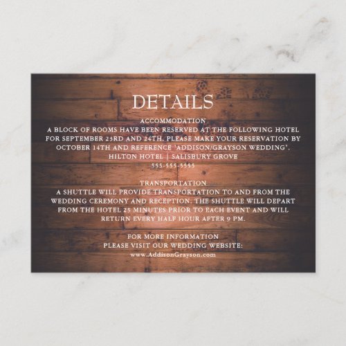 Rustic Wood String Lights Wedding Detail Enclosure Card