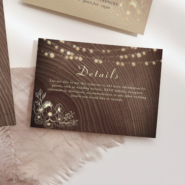Rustic Wood String Lights Wedding Details Card (Creator Uploaded)