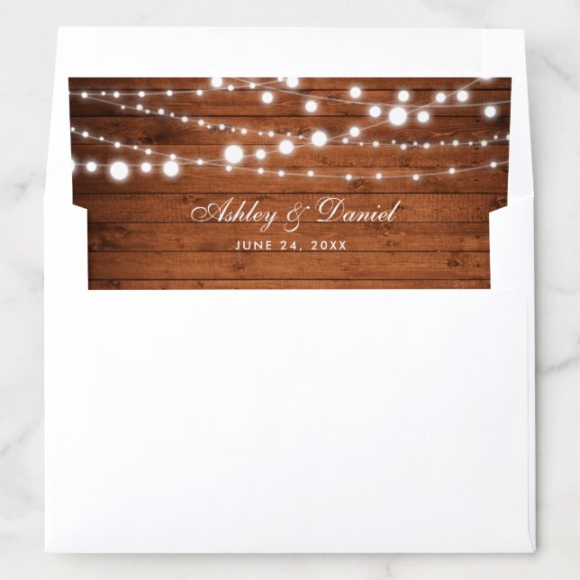 Rustic Wood String Lights Wedding Envelope Liner (In Envelope)