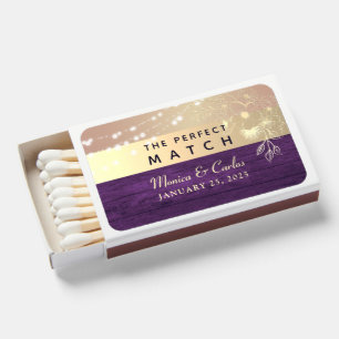 Rustic Wood String Lights Wedding Favor Matchboxes
