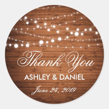 Rustic Wood String Lights Wedding Favor Stickers R by HappyMemoriesPaperCo at Zazzle