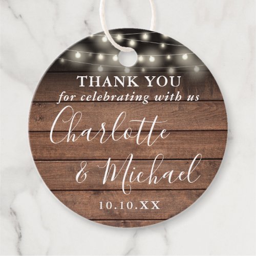 Rustic Wood String Lights Wedding Favor Thank You Favor Tags