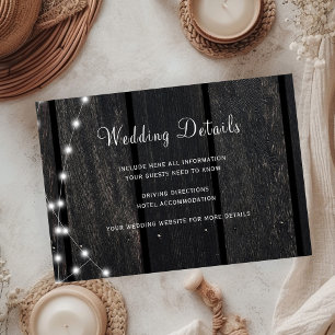 Rustic wood string lights wedding guest details enclosure card