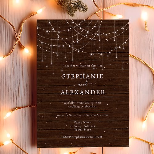 Rustic Wood String Lights Wedding Invitation