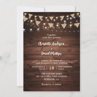 Rustic Wood String Lights Wedding Invitation