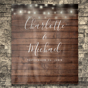 Rustic Wood String Lights Wedding Photo Backdrop