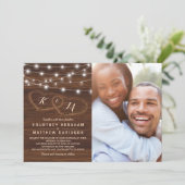 Rustic Wood String Lights Wedding Photo Invitation (Standing Front)