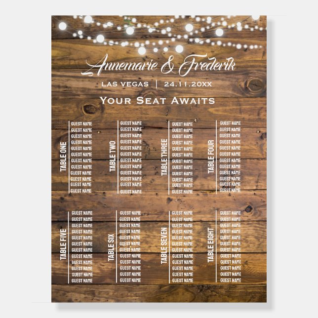 Rustic Wood & String Lights Wedding Poster (Front)