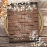 Rustic Wood String Lights Wedding Program Timeline<br><div class="desc">This stylish rustic wedding schedule-timeline featuring pretty string lights and mason jars can be personalized with your wedding details in chic white lettering on a wood panels background. Designed by Thisisnotme©</div>