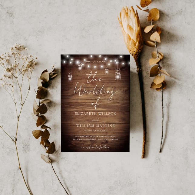 Rustic Wood String Lights Wedding QR Code RSVP Invitation (Creator Uploaded)