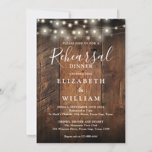 Rustic Wood String Lights Wedding Rehearsal Dinner