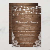 Rustic Wood String Lights Wedding Rehearsal Dinner Invitation