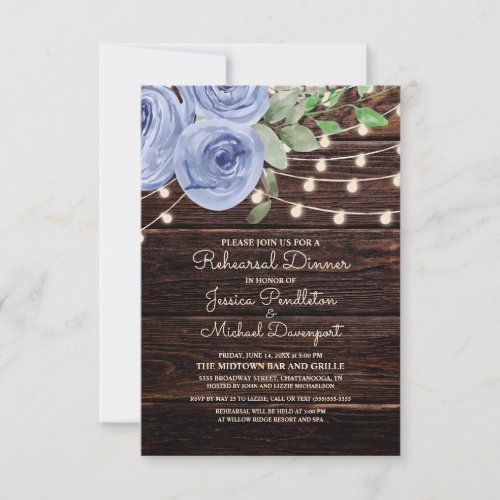 Rustic Wood String Lights Wedding Rehearsal Invitation