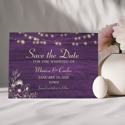 Rustic Wood String Lights Wedding Save The Date