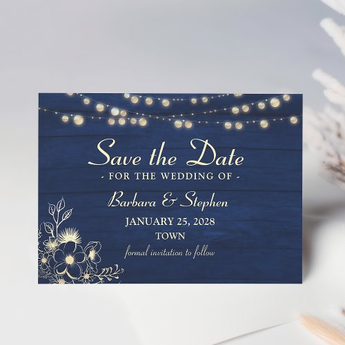 Rustic Wood String Lights Wedding Save The Date