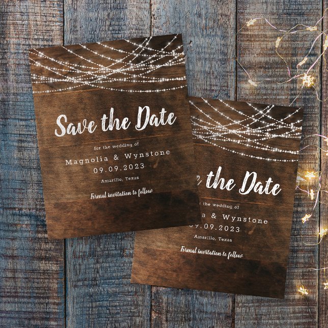Rustic Wood String Lights Wedding Save the Date (Creator Uploaded)