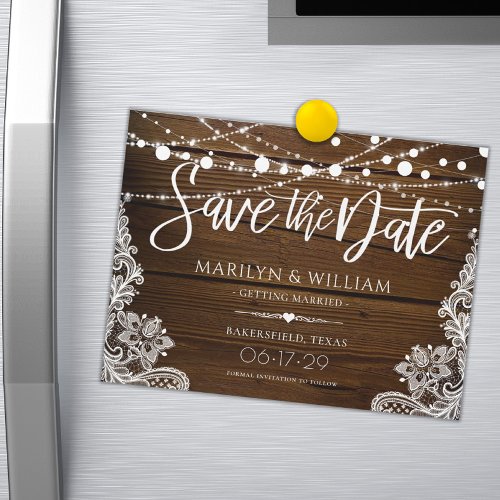 Rustic Wood String Lights Wedding Save The Date