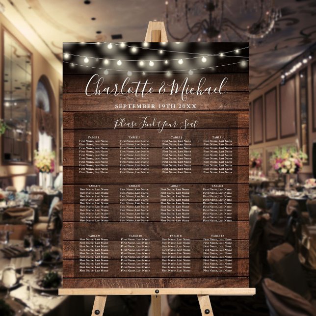 Rustic Wood String Lights Wedding Seating Chart Foam Board (Rustic Wood String Lights Wedding Seating Chart Foam Board)