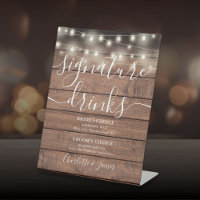 Rustic Wood String Lights Wedding Signature Drinks